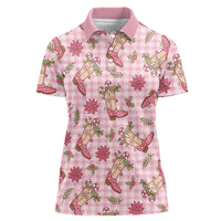 Pink Paniolo Palaka Hawaiian Cowgirl Christmas Women Polo Shirt - Polynesian Pride