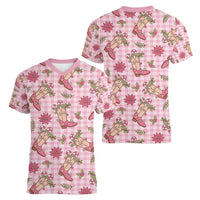 Pink Paniolo Palaka Hawaiian Cowgirl Christmas Women V-Neck T-Shirt LT9 - Polynesian Pride
