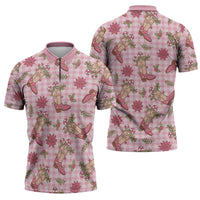 Pink Paniolo Palaka Hawaiian Cowgirl Christmas Zipper Polo Shirt - Polynesian Pride