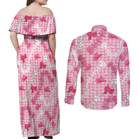 Paniolo Palaka Hawaiian Cowgirl Couples Matching Off Shoulder Maxi Dress and Long Sleeve Button Shirt - Polynesian Pride
