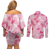 Paniolo Palaka Hawaiian Cowgirl Couples Matching Off Shoulder Short Dress and Long Sleeve Button Shirt - Polynesian Pride