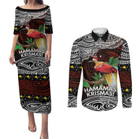 Papua New Guinea Christmas Couples Matching Puletasi and Long Sleeve Button Shirt LT9 Black - Polynesian Pride