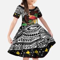 Papua New Guinea Christmas Family Matching Mermaid Dress and Hawaiian Shirt LT9 Daughter's Dress Black - Polynesian Pride