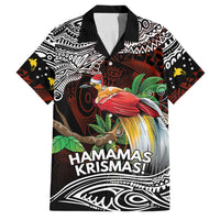 Papua New Guinea Christmas Family Matching Mermaid Dress and Hawaiian Shirt LT9 Dad's Shirt - Short Sleeve Black - Polynesian Pride