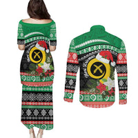 Vanuatu Pig's Tusk Meri Krismas! Couples Matching Puletasi and Long Sleeve Button Shirt Vanuatuan Sand Drawing Pattern LT9 - Polynesian Pride