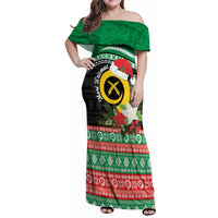 Vanuatu Pig's Tusk Meri Krismas! Family Matching Off Shoulder Maxi Dress and Hawaiian Shirt Vanuatuan Sand Drawing Pattern - Polynesian Pride