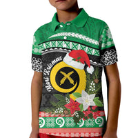 Vanuatu Pig's Tusk Meri Krismas! Kid Polo Shirt Vanuatuan Sand Drawing Pattern LT9 Kid Green - Polynesian Pride