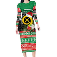 Vanuatu Pig's Tusk Meri Krismas! Long Sleeve Bodycon Dress Vanuatuan Sand Drawing Pattern - Polynesian Pride