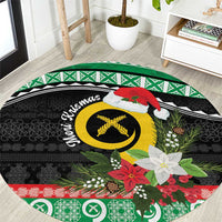 Vanuatu Pig's Tusk Meri Krismas! Round Carpet Vanuatuan Sand Drawing Pattern - Polynesian Pride