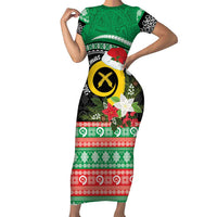 Vanuatu Pig's Tusk Meri Krismas! Short Sleeve Bodycon Dress Vanuatuan Sand Drawing Pattern - Polynesian Pride