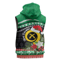 Vanuatu Pig's Tusk Meri Krismas! Sleeveless Hoodie Vanuatuan Sand Drawing Pattern - Polynesian Pride