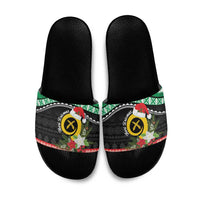 Vanuatu Pig's Tusk Meri Krismas! Slide Sandals Vanuatuan Sand Drawing Pattern - Polynesian Pride