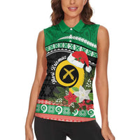 Vanuatu Pig's Tusk Meri Krismas! Women Sleeveless Polo Shirt Vanuatuan Sand Drawing Pattern - Polynesian Pride