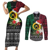 Vanuatu Pig's Tusk Meri Krismas! Couples Matching Short Sleeve Bodycon Dress and Long Sleeve Button Shirt Vanuatuan Ancient Art Spirit - Polynesian Pride