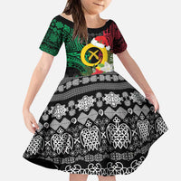 Vanuatu Pig's Tusk Meri Krismas! Family Matching Tank Maxi Dress and Hawaiian Shirt Vanuatuan Ancient Art Spirit LT9 Daughter's Dress Black - Polynesian Pride
