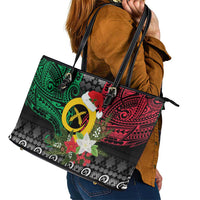 Vanuatu Pig's Tusk Meri Krismas! Leather Tote Bag Vanuatuan Ancient Art Spirit - Polynesian Pride