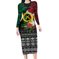 Vanuatu Pig's Tusk Meri Krismas! Long Sleeve Bodycon Dress Vanuatuan Ancient Art Spirit - Polynesian Pride