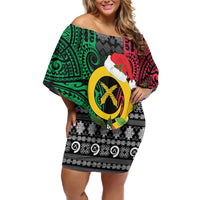 Vanuatu Pig's Tusk Meri Krismas! Off Shoulder Short Dress Vanuatuan Ancient Art Spirit - Polynesian Pride