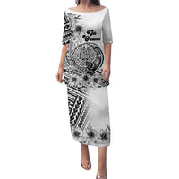 Ia Orana Tahiti Personalised Family Matching Puletasi Dress and Hawaiian Shirt French Polynesia Hook Tattoo Special White Color LT9