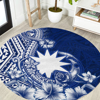 Nauru Independence Personalised Round Carpet Naoero Hook Tattoo Special Polynesian Pattern LT9 Blue - Polynesian Pride