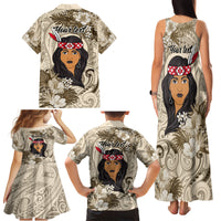 Personalized New Zealand Women's Day Family Matching Tank Maxi Dress and Hawaiian Shirt Maori Girl Feathers of Hope - Beige LT9 - Polynesian Pride