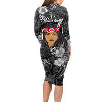 New Zealand Custom Women's Day Long Sleeve Bodycon Dress Maori Girl Feathers of Hope - Black LT9 - Polynesian Pride