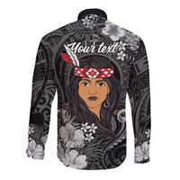 New Zealand Custom Women's Day Long Sleeve Button Shirt Maori Girl Feathers of Hope - Black LT9 - Polynesian Pride