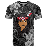 New Zealand Custom Women's Day T Shirt Maori Girl Feathers of Hope - Black LT9 Black - Polynesian Pride