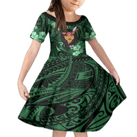 New Zealand Custom Women's Day Family Matching Off Shoulder Maxi Dress and Hawaiian Shirt Maori Girl Feathers of Hope - Green LT9 Daughter's Dress Green - Polynesian Pride