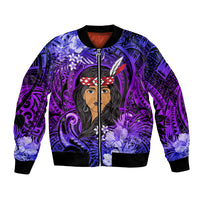 New Zealand Custom Women's Day Bomber Jacket Maori Girl Feathers of Hope - Purple LT9 Unisex Purple - Polynesian Pride