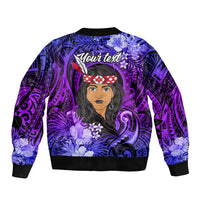 New Zealand Custom Women's Day Bomber Jacket Maori Girl Feathers of Hope - Purple LT9 - Polynesian Pride