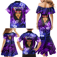 New Zealand Custom Women's Day Family Matching Mermaid Dress and Hawaiian Shirt Maori Girl Feathers of Hope - Purple LT9 - Polynesian Pride