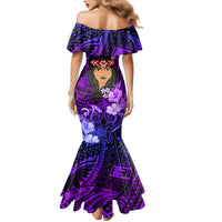 New Zealand Custom Women's Day Family Matching Mermaid Dress and Hawaiian Shirt Maori Girl Feathers of Hope - Purple LT9 - Polynesian Pride