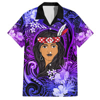 New Zealand Custom Women's Day Family Matching Short Sleeve Bodycon Dress and Hawaiian Shirt Maori Girl Feathers of Hope - Purple LT9 Dad's Shirt - Short Sleeve Purple - Polynesian Pride