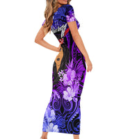New Zealand Custom Women's Day Short Sleeve Bodycon Dress Maori Girl Feathers of Hope - Purple LT9 - Polynesian Pride