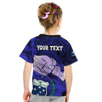 Personalised Dads Day Samoa Kid T Shirt Dad Ou Te Alofa Ia Te Oe Tama - Blue Polynesian Flowers Tribal LT9 - Polynesian Pride