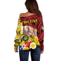 Personalised Dads Day Tonga Off Shoulder Sweater Dad Ofa lahi atu - Polynesian Flowers Tribal LT9 - Polynesian Pride