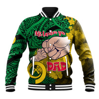Personalised Dads Day Vanuatu Baseball Jacket Dad Mi lavem yu - Polynesian Flowers Tribal LT9 Unisex Green - Polynesian Pride