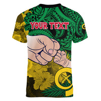 Personalised Dads Day Vanuatu Women V Neck T Shirt Dad Mi lavem yu - Polynesian Flowers Tribal LT9 - Polynesian Pride