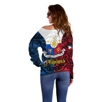125th Independence Anniversary Philippines Off Shoulder Sweater Polynesian Pilipinas Flag Style - Black LT9 - Polynesian Pride