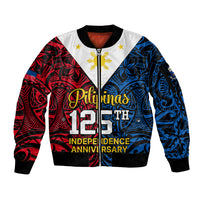 125th Independence Anniversary Philippines Sleeve Zip Bomber Jacket Polynesian Pilipinas Flag Style - Black LT9 Unisex Black - Polynesian Pride