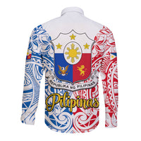Polynesian Philippines Long Sleeve Button Shirt Pilipinas Flag Style for 125th Independence Anniversary White LT9 - Polynesian Pride