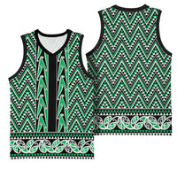 New Zealand Maori Niho Taniwha Basketball Jersey Kakariki Mangopare and Puhoro Pattern - Polynesian Pride