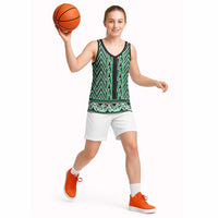 New Zealand Maori Niho Taniwha Basketball Jersey Kakariki Mangopare and Puhoro Pattern - Polynesian Pride