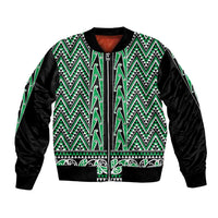 New Zealand Maori Niho Taniwha Bomber Jacket Kakariki Mangopare and Puhoro Pattern