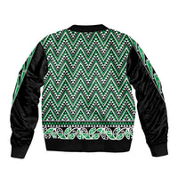 New Zealand Maori Niho Taniwha Bomber Jacket Kakariki Mangopare and Puhoro Pattern