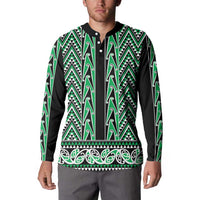 New Zealand Maori Niho Taniwha Button Sweatshirt Kakariki Mangopare and Puhoro Pattern