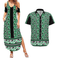 New Zealand Maori Niho Taniwha Couples Matching Summer Maxi Dress and Hawaiian Shirt Kakariki Mangopare and Puhoro Pattern