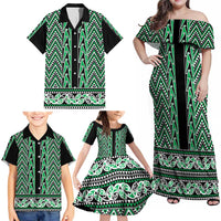 New Zealand Maori Niho Taniwha Family Matching Off Shoulder Maxi Dress and Hawaiian Shirt Kakariki Mangopare and Puhoro Pattern