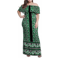 New Zealand Maori Niho Taniwha Family Matching Off Shoulder Maxi Dress and Hawaiian Shirt Kakariki Mangopare and Puhoro Pattern